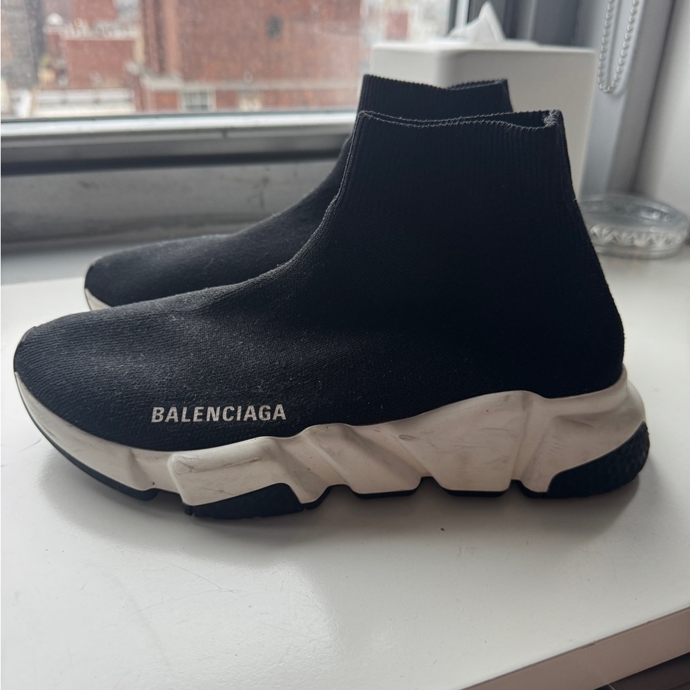 Balenciaga Black and White Knit Sneakers